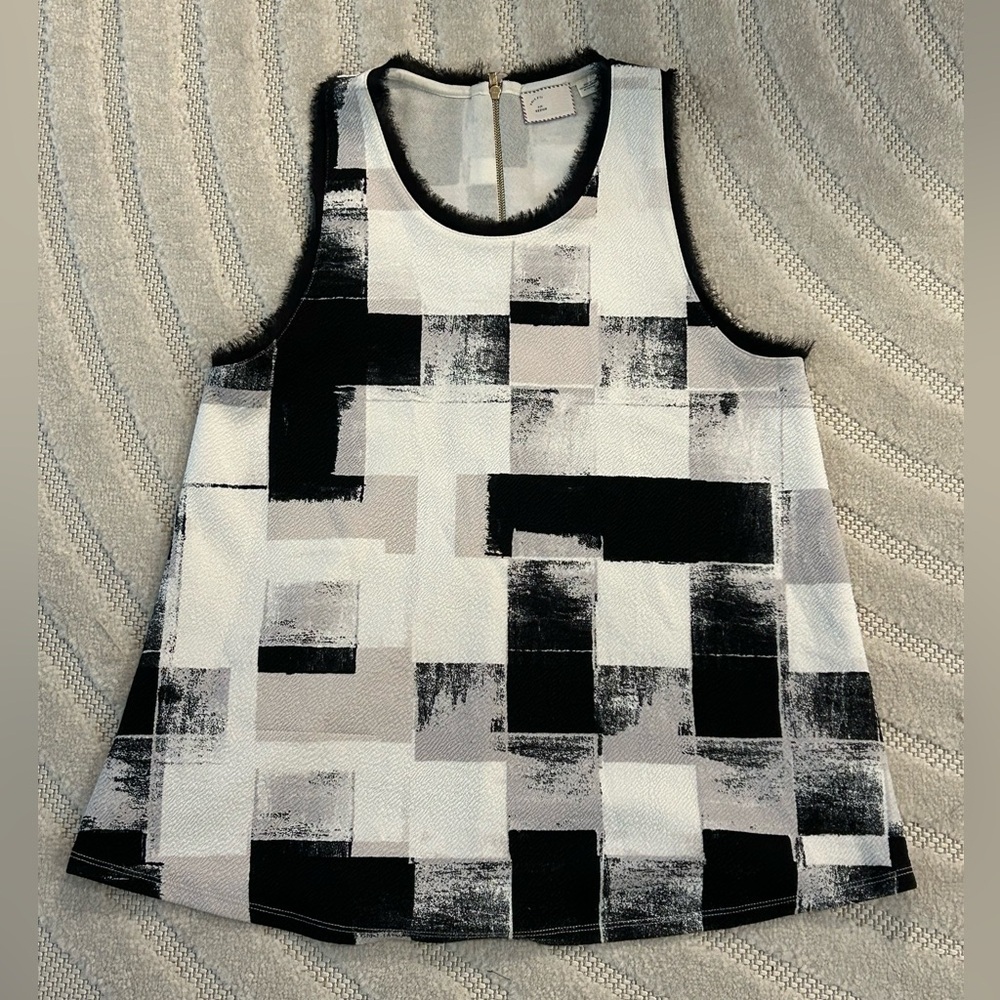 Anthropologie Postmark Anzere Square Print Black and White Sleeveless Top - M